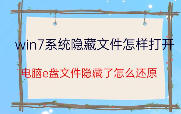 win7系统隐藏文件怎样打开 电脑e盘文件隐藏了怎么还原？